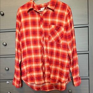 Arizona Jean Company Red and White Plaid Shirt